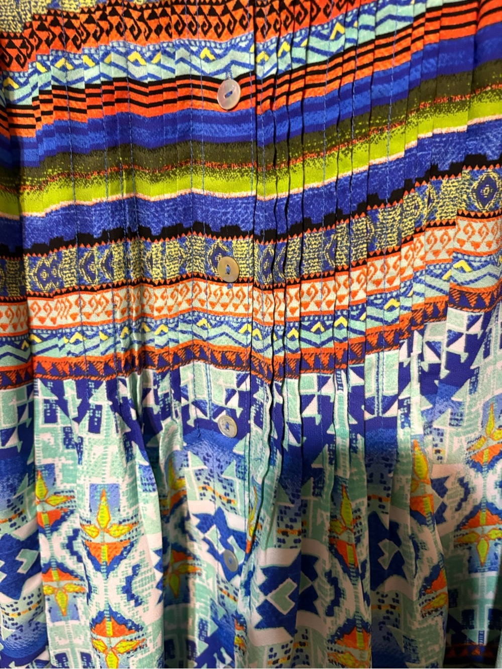 Women’s Investments Multicolor Striped & Geometric Button-Front Flowy Top PXL - Picture 6 of 14